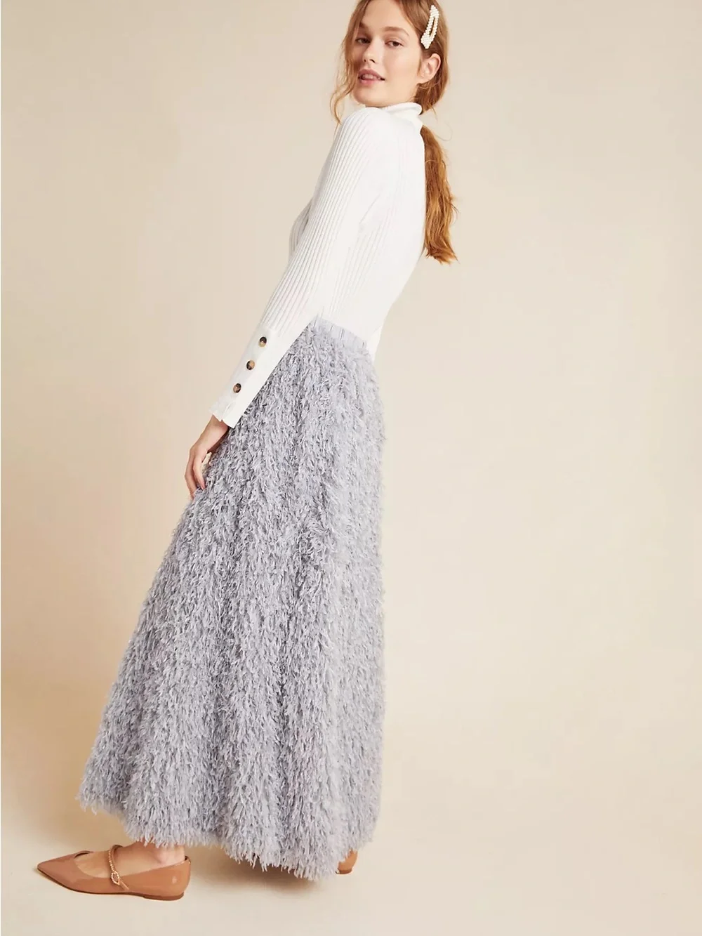 Anthropologie Gray/Blue Shaggy Maxi Skirt